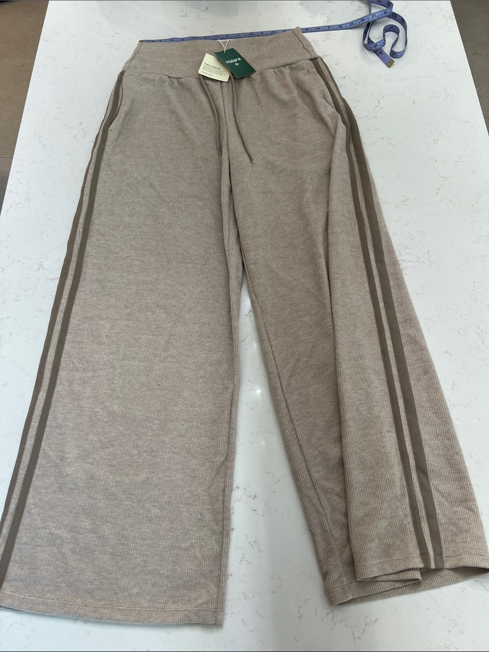 HALARA Taupe Wide-Leg Sweatpants with Side Stripes